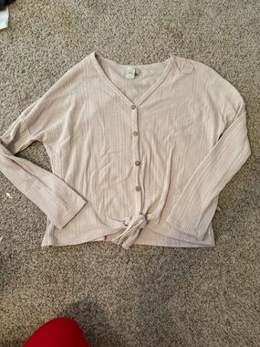 Light Pink Button-Front Tie Hem Knit Top